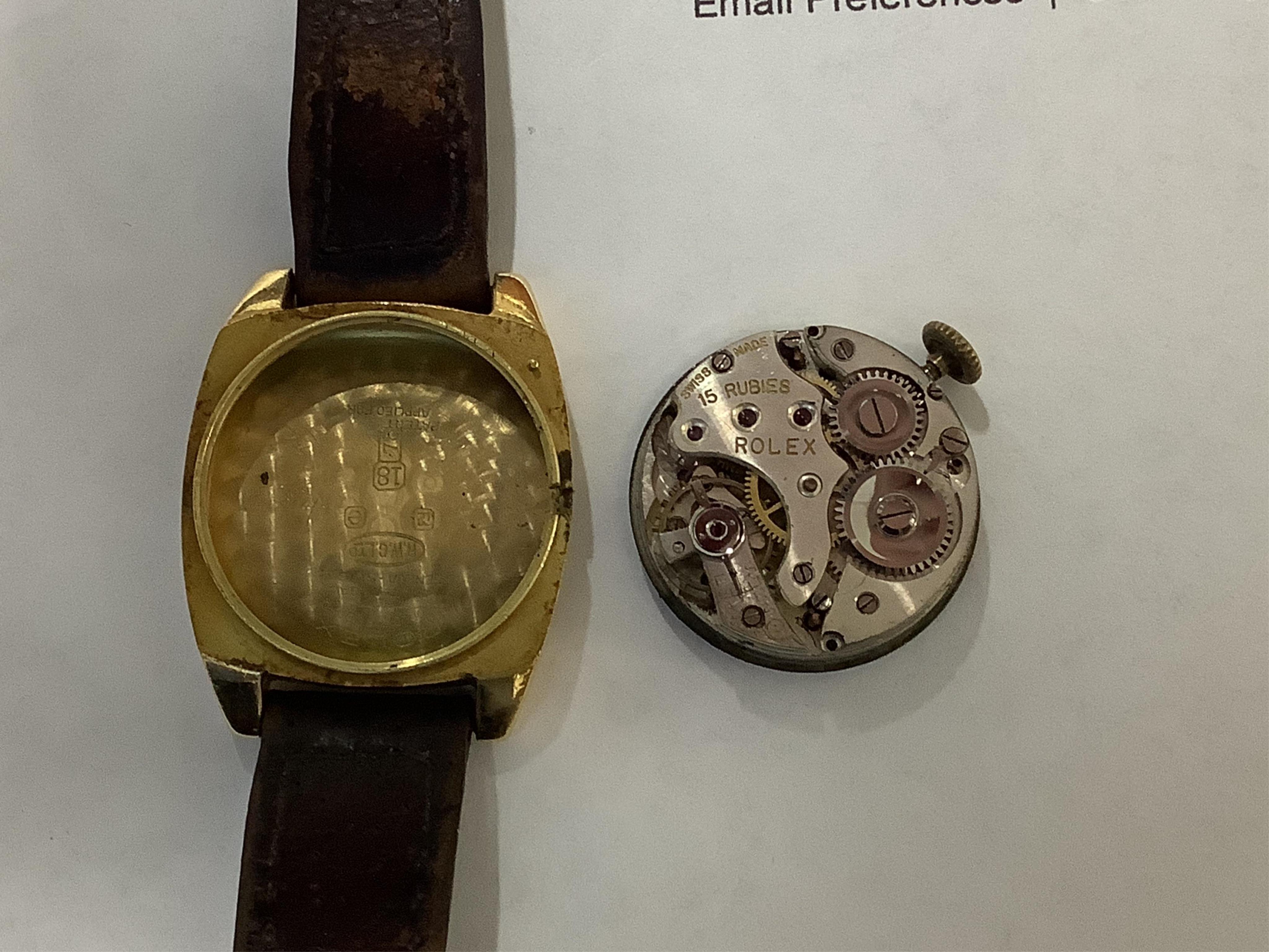 A gentleman's late 1920's 18ct gold Rolex manual wind wrist watch